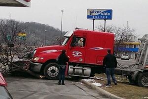 Пока водитель отсутствовал, лабрадор, вероятно, переключил передачу, что привело в движение грузовик