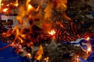 Ленточки сожгли вместе с флагом Партии регионов