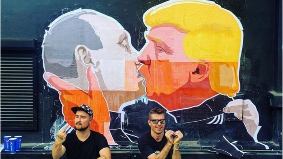 Граффити с поцелуем Путина и Трампа создал литовский художник Миндаугас Бонану