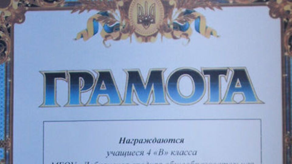 Школьники получили грамоты с украинским гербом