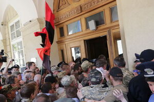 Протестующие пытались прорваться в здание ратуши