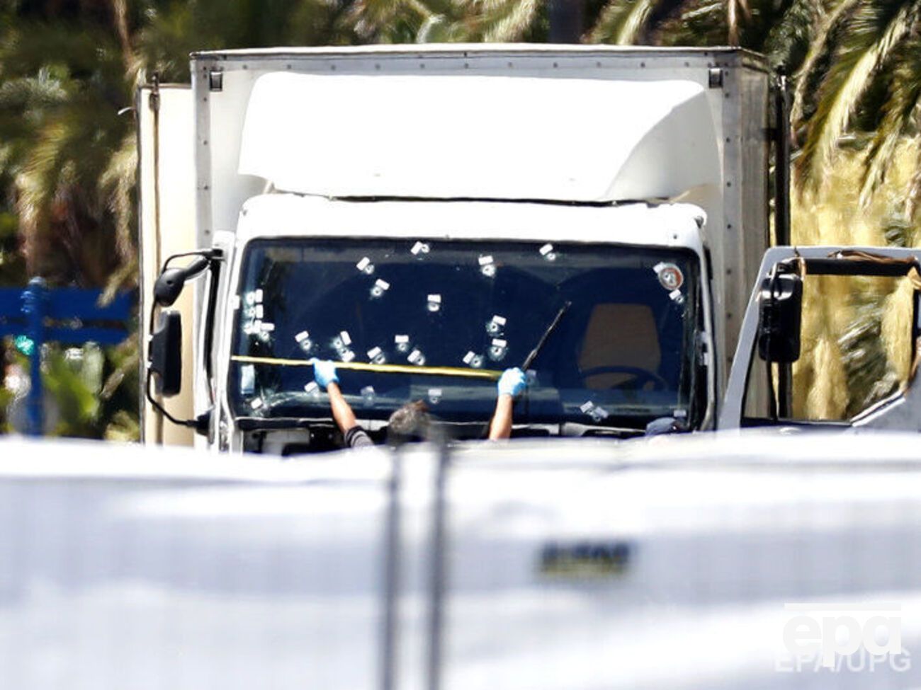 Лобовое стекло грузовика изрешечено пулями