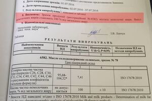 Фрагмент отчета о качестве продуктов, в котором говорится о 100-процентном отсутствии в нем молочных жиров