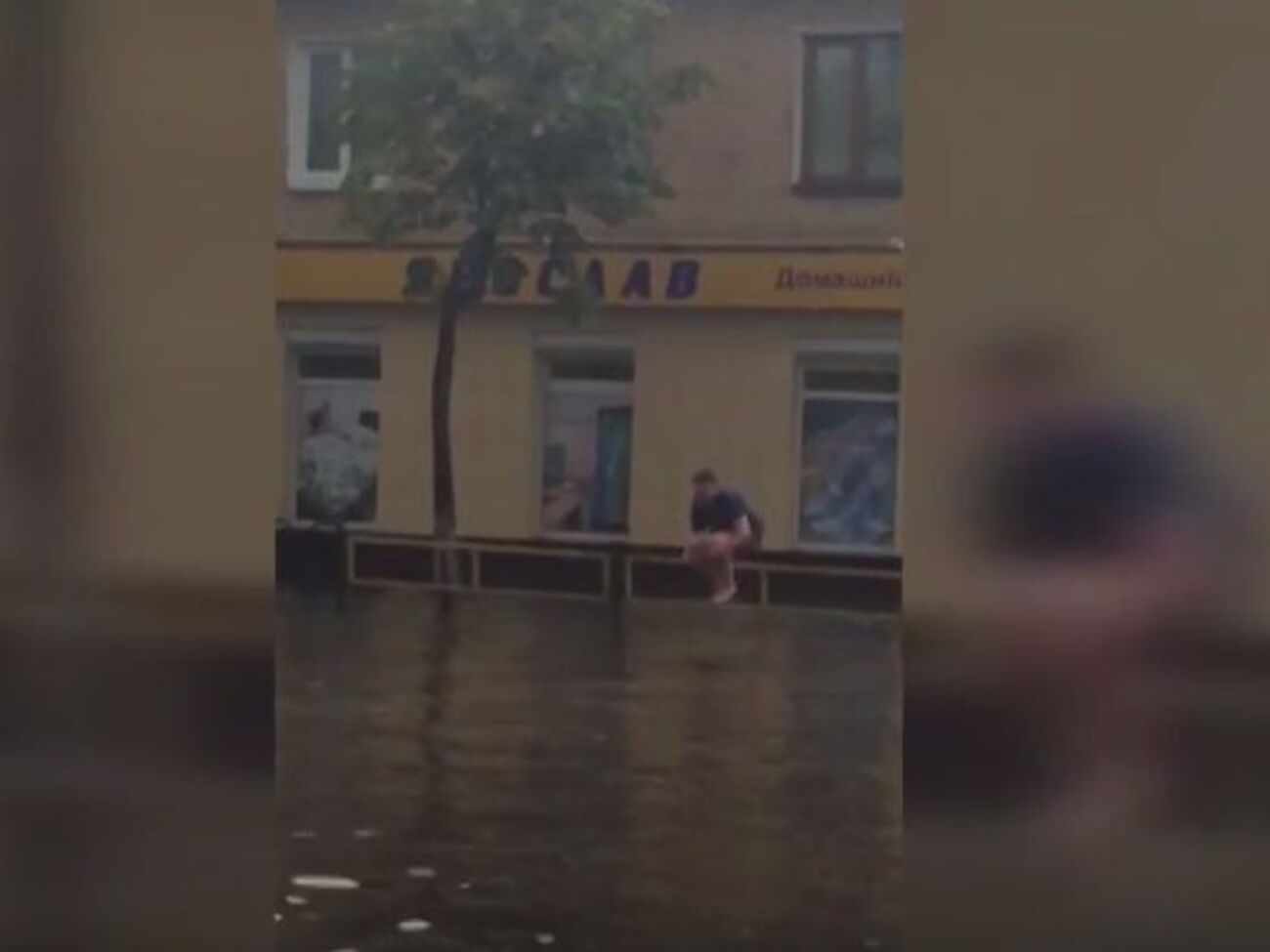 Подросток ныряет в воду прямо на проезжей части