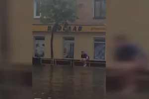 Подросток ныряет в воду прямо на проезжей части