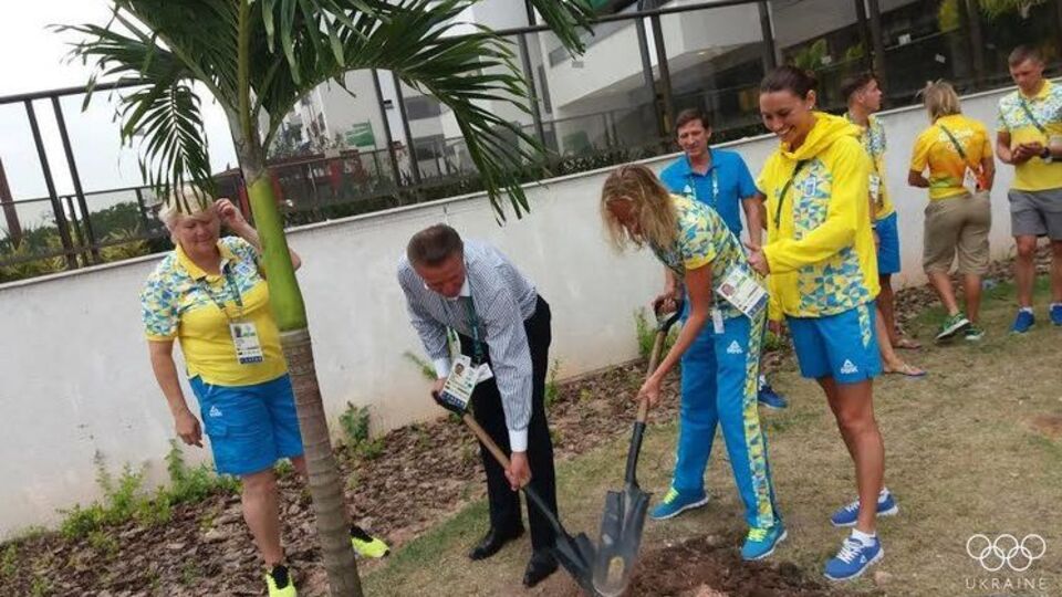 Украинские спортсмены высадили дерево неподалеку от дома, где живет сборная Украины в Олимпийской деревне в Рио