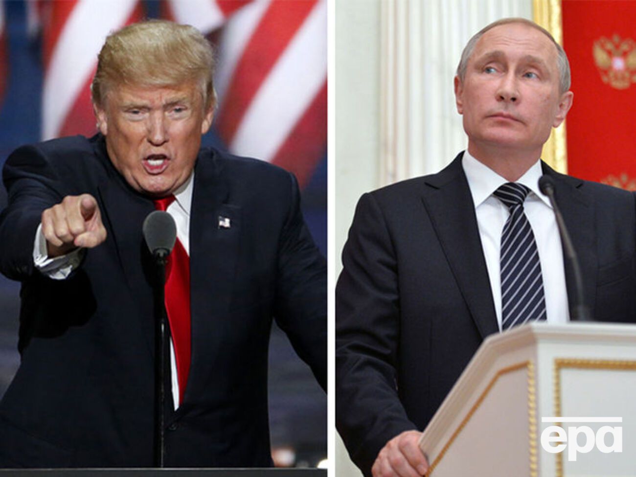 Кандидат в президенты США Дональд Трамп и президент РФ Владимир Путин