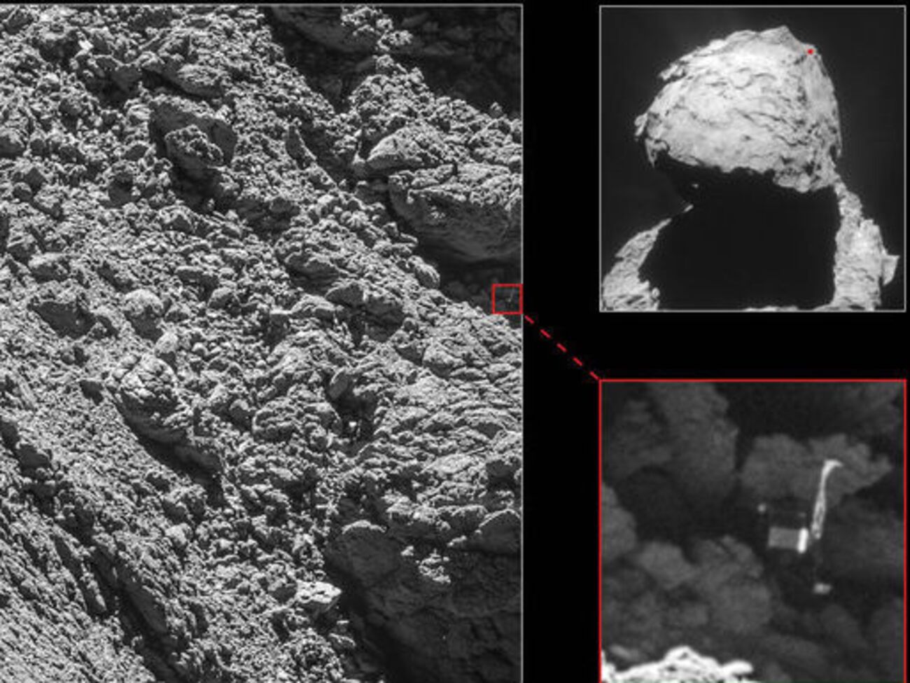 Космический аппарат Rosetta сфотографировал зонд Philae на поверхности кометы Чурюмова-Герасименко