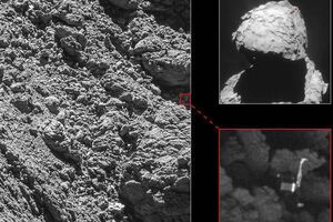 Космический аппарат Rosetta сфотографировал зонд Philae на поверхности кометы Чурюмова-Герасименко