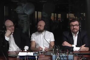 Матвей Ганапольский, Алексей Семенов и Евгений Киселев в студии "Куб"