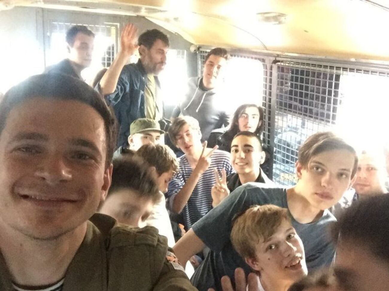 Илья Яшин в автозаке после задержания на митинге