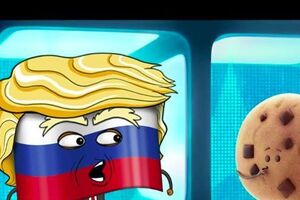 Трамп-флаг в комедийном ролике поговорил с печеньем