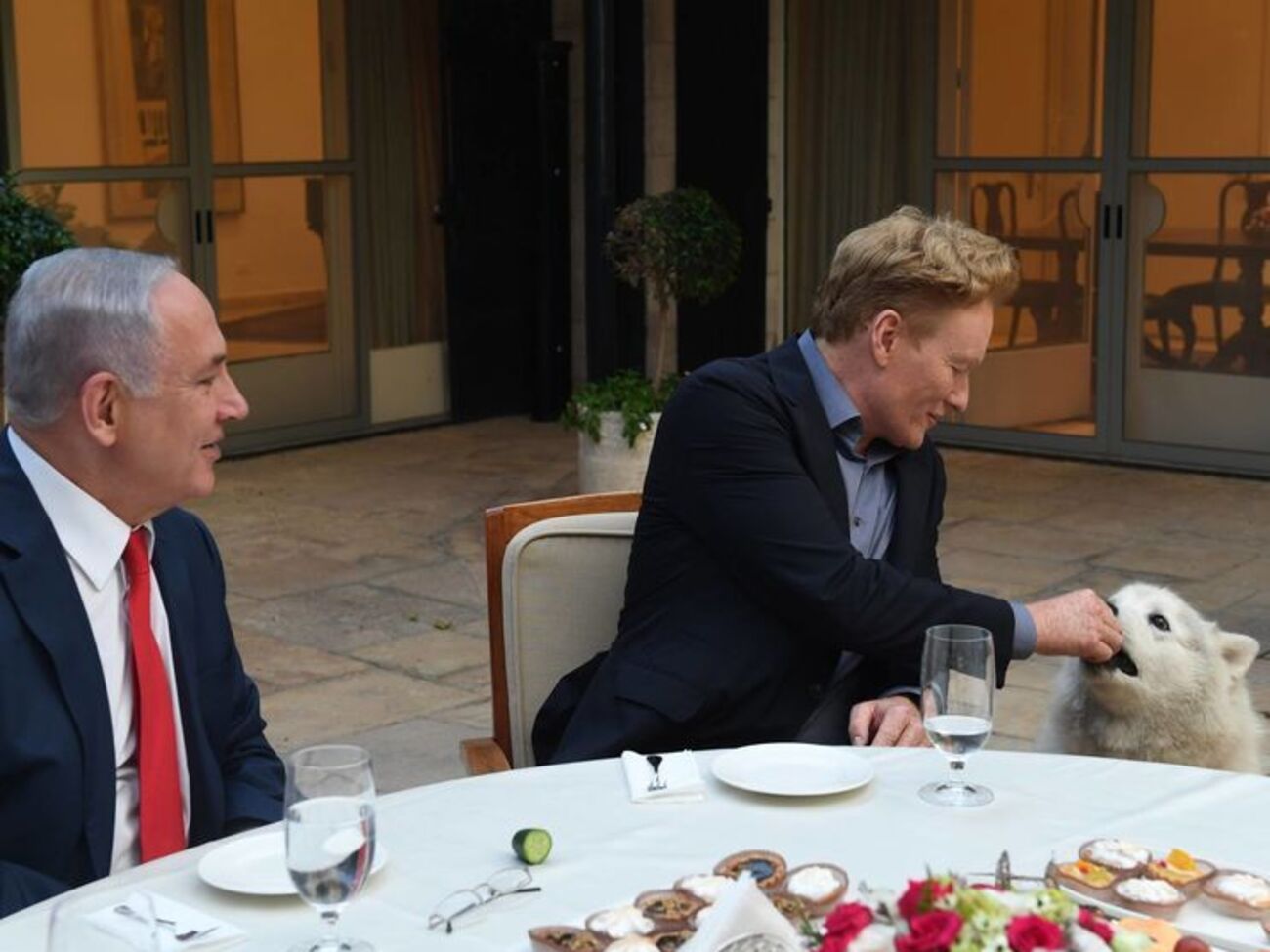 Конан О'Брайен покормил огурцами собаку израильского премьера