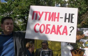 Российский социолог и политолог Игорь Эйдман на акции против кремлевской пропаганды