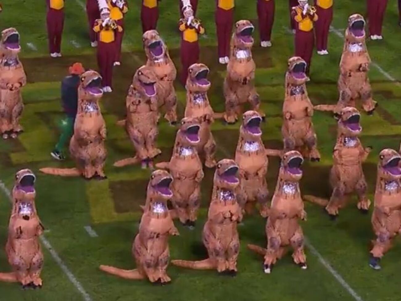 Группа поддержки надела костюмы динозавров