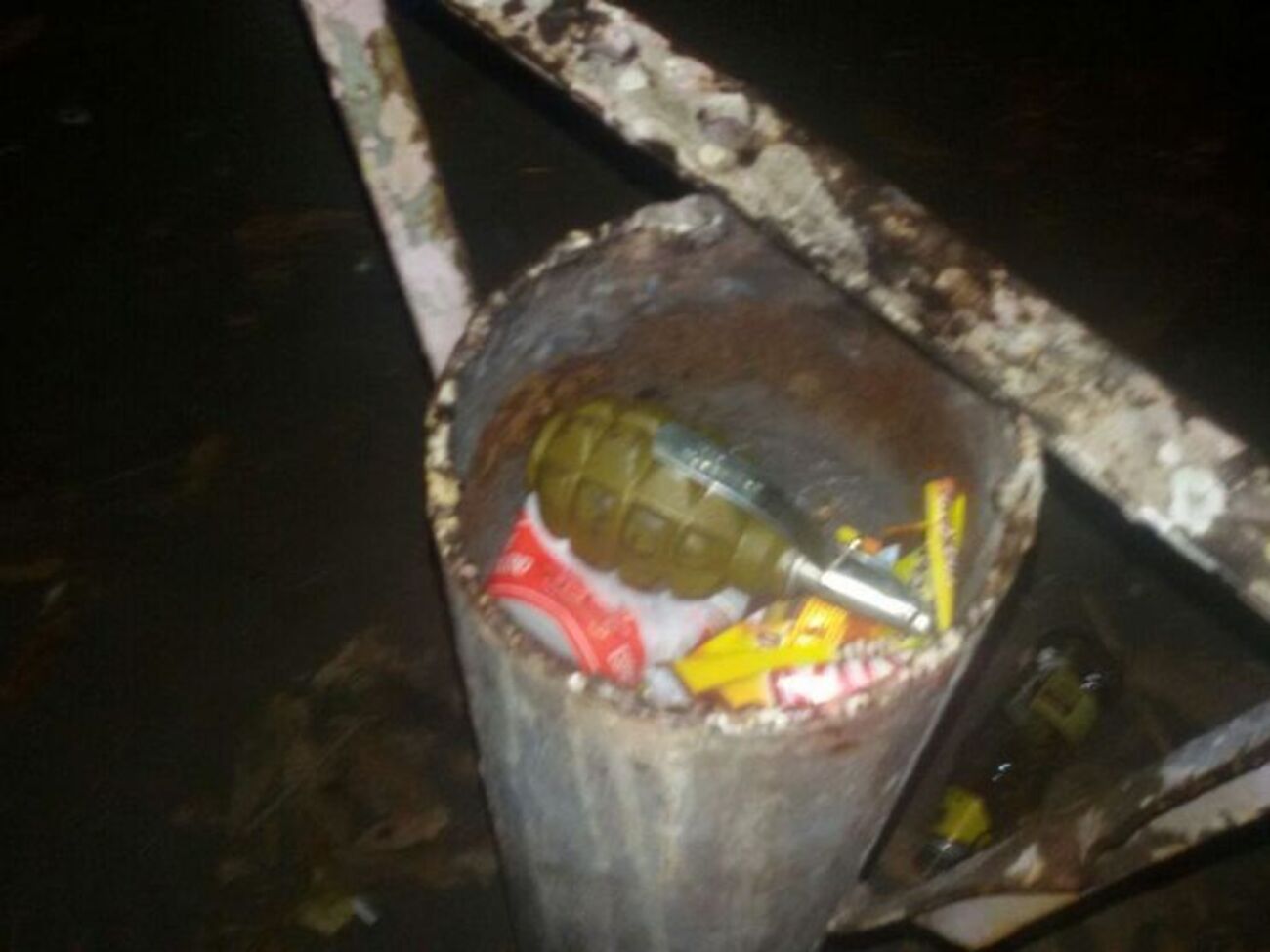 Патрульные обнаружили предмет, похожий на гранату, в мусорном ведре неподалеку от подозреваемого