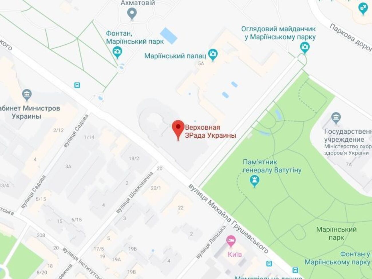 Верховная Рада Украины расположена на улице Михаила Грушевского в Киеве