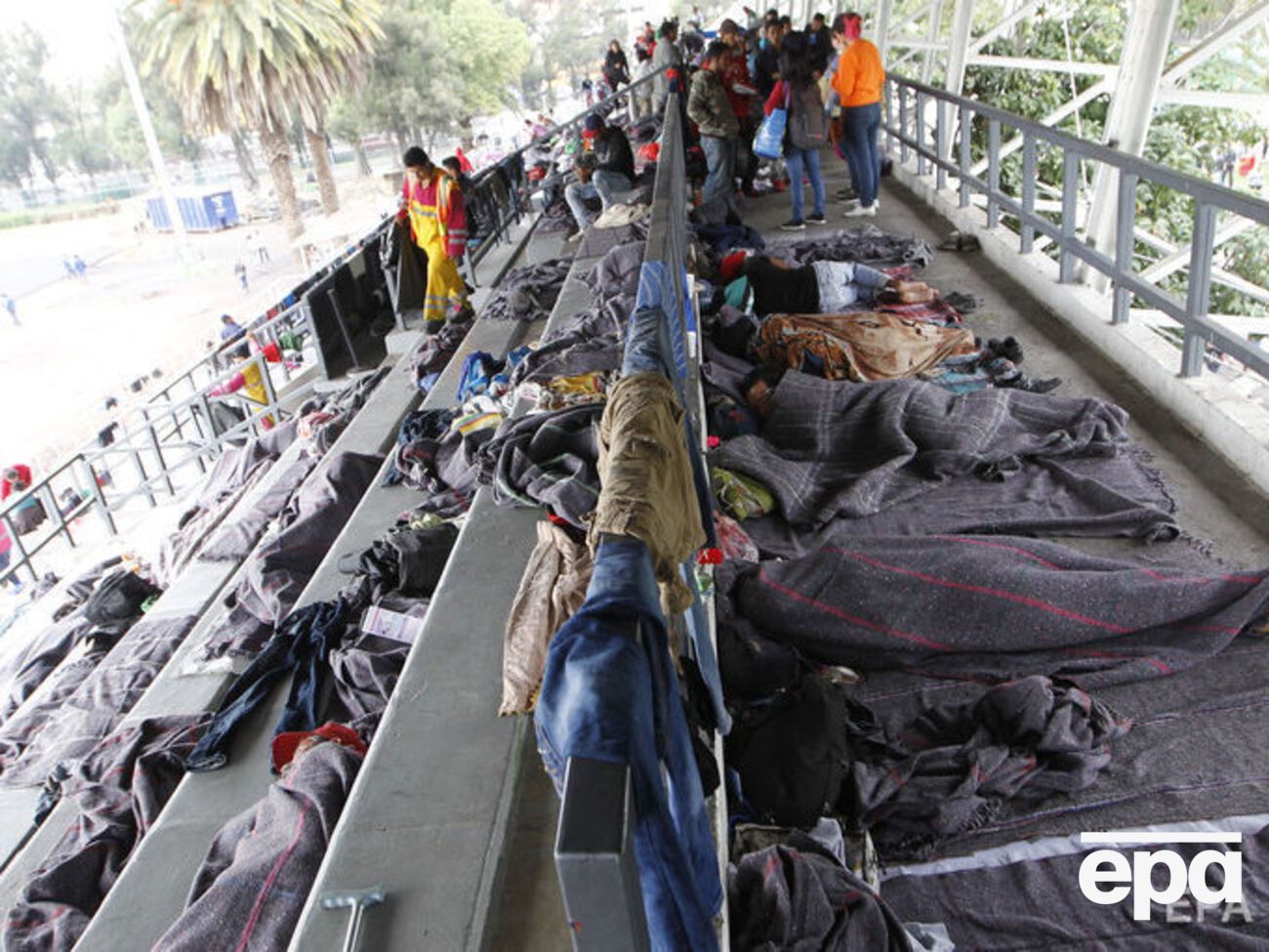 Мигрантов разместили на стадионе