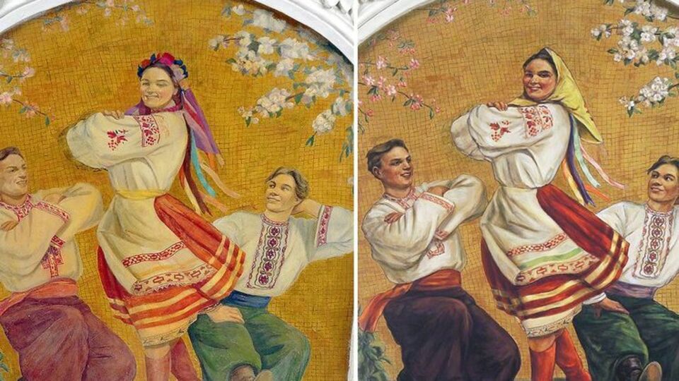 Вінок на голові дівчини з'явився після реставрації фрески в 1980-х роках