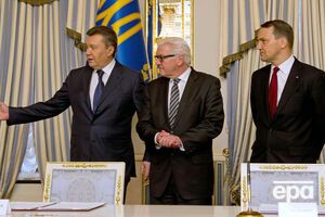 Штайнмайер и Сикорский принимали участие в переговорах с Януковичем об урегулировании политического кризиса, февраль 2014 года