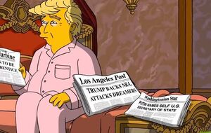 В заголовке одной из газет на кровати Трампа написано, что Путин "провозгласил себя госсекретарем США"