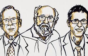 Лауреатами премии стали Джеймс Пиблс (слева), Мишель Майор (посередине) и Дидье Кело (справа)