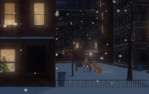 В ролике показана зимняя ночь и люди, занятые своими делами