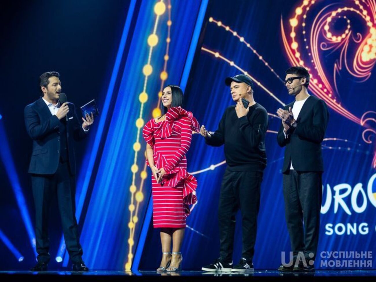 Ведучий нацвідбору Сергій Притула та члени журі &ndash; Джамала, Андрій Данилко і Євген Філатов (The Maneken)