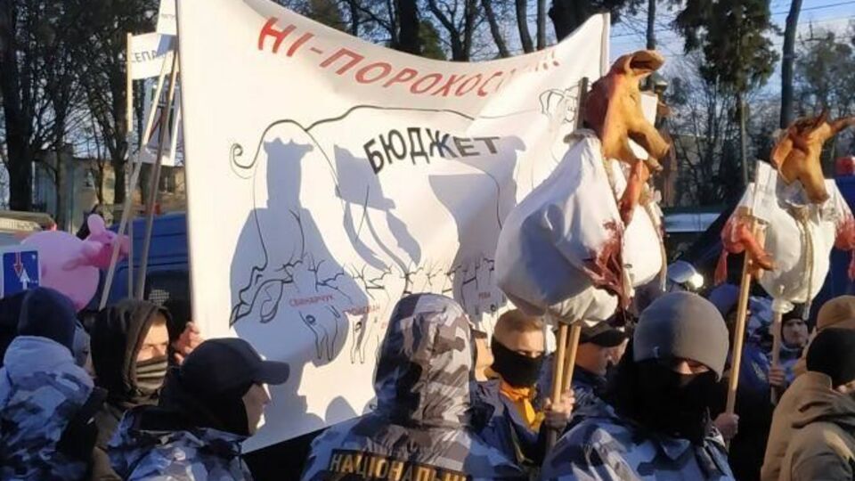 "Національні дружини" принесли на акцію свинячі голови