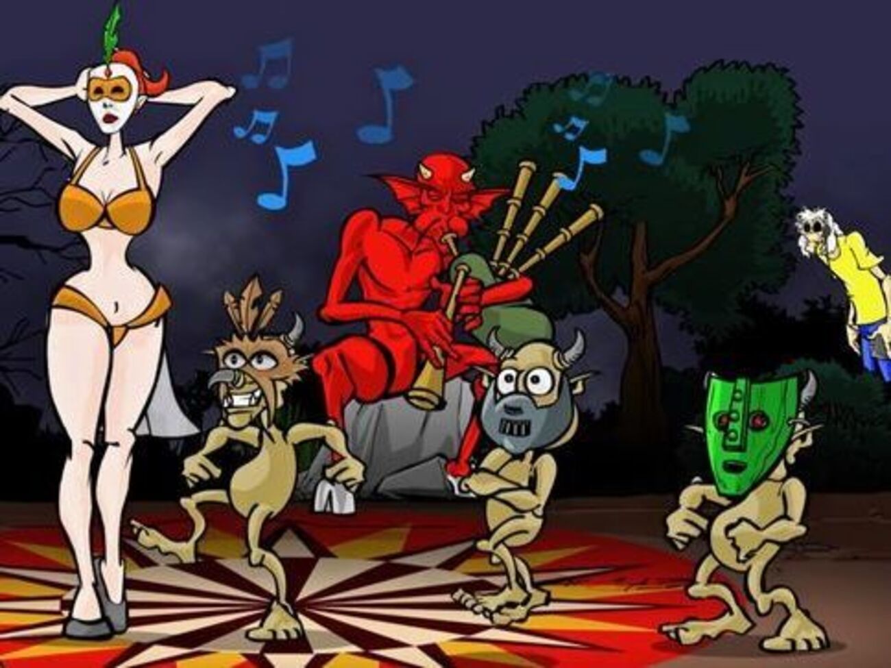 Главный герой (изображен справа) ищет возможность послушать музыку в наушниках