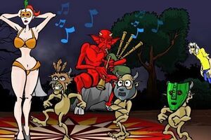 Головний герой (зображений праворуч) шукає можливість послухати музику в навушниках