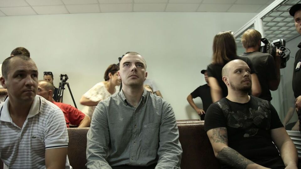 Засуджені у справі Гандзюк у Покровському суді. Зліва направо: Горбунов, Вишневський, Васянович