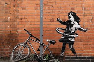 Рисунок дополняет инсталляция велосипеда без заднего колеса