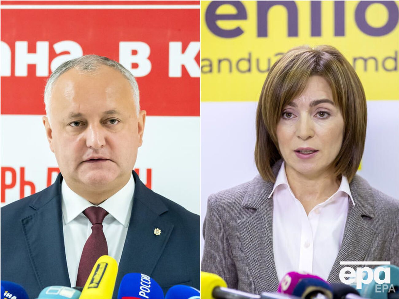 Во второй тур выборов прошли Додон (слева) и Санду (справа)