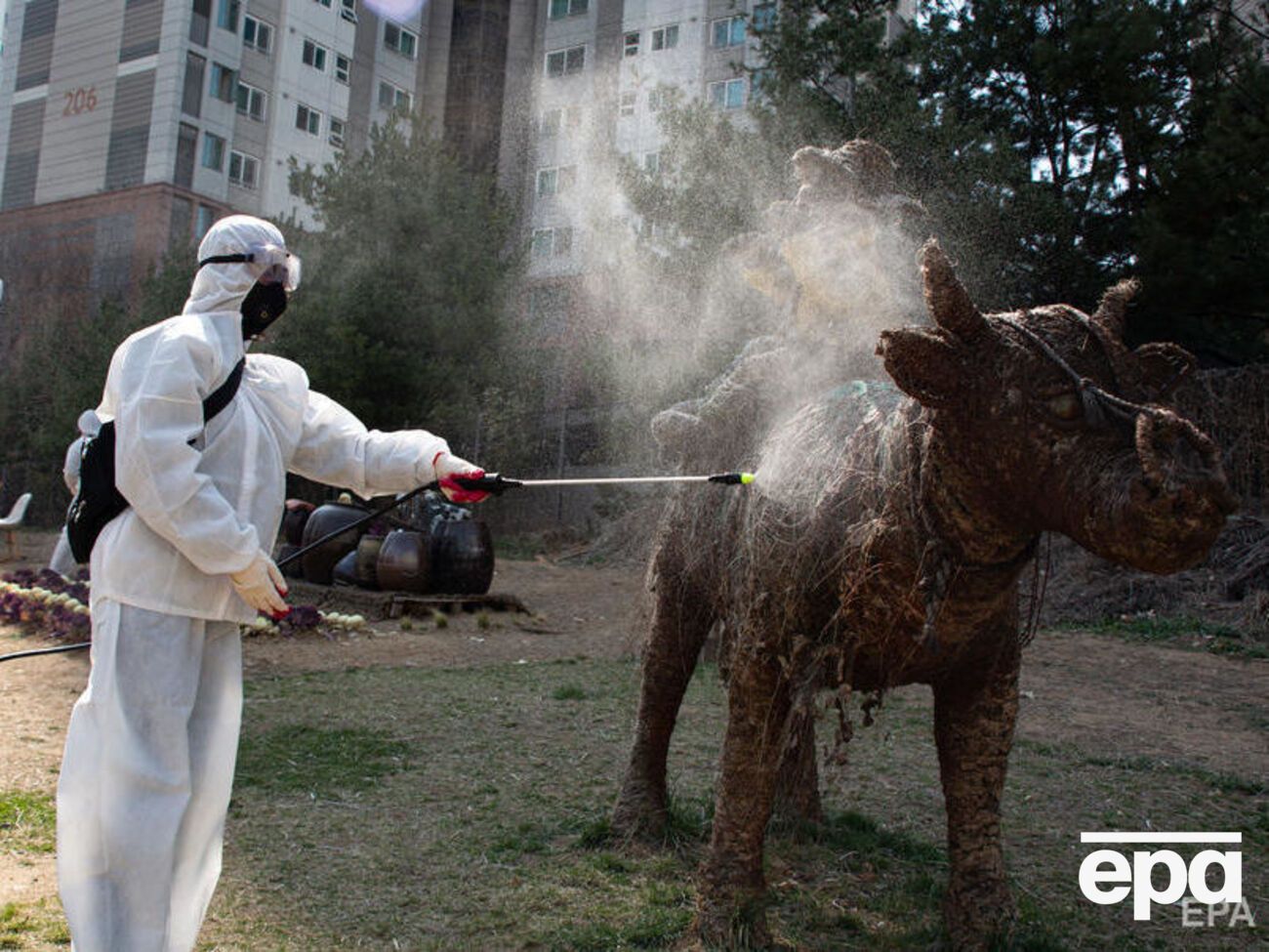 Дезинфекция в одном из спальных районов Сеула