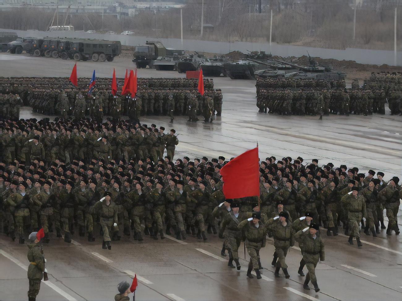 Репетиції параду проводили із 25 березня до 16 квітня тричі на тиждень на полігоні Алабіно в Московській області
