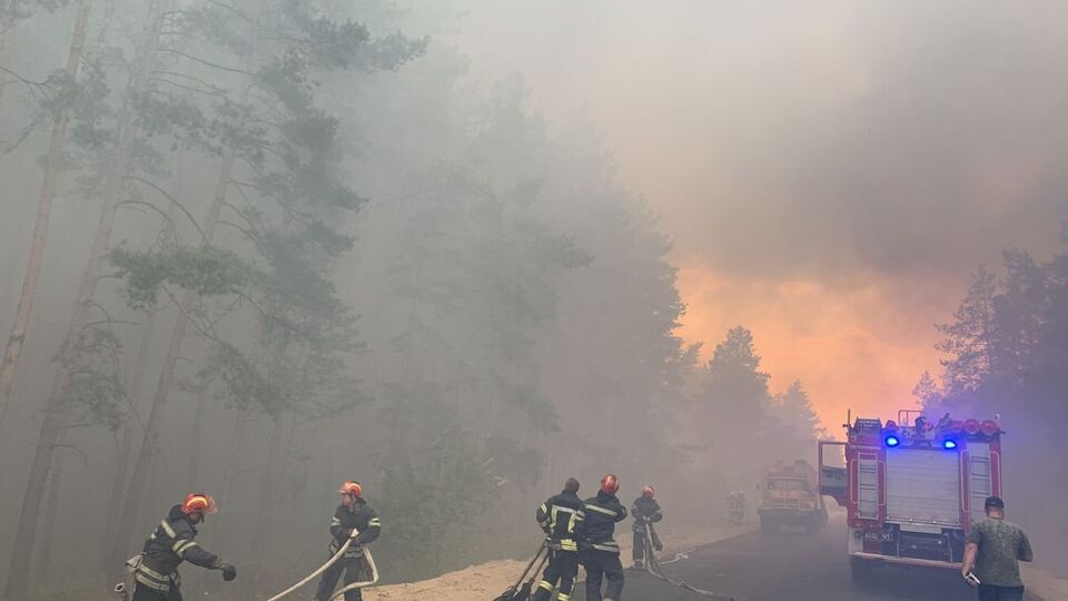 Пожарные из пяти областей борются с огнем в Новоайдарском районе