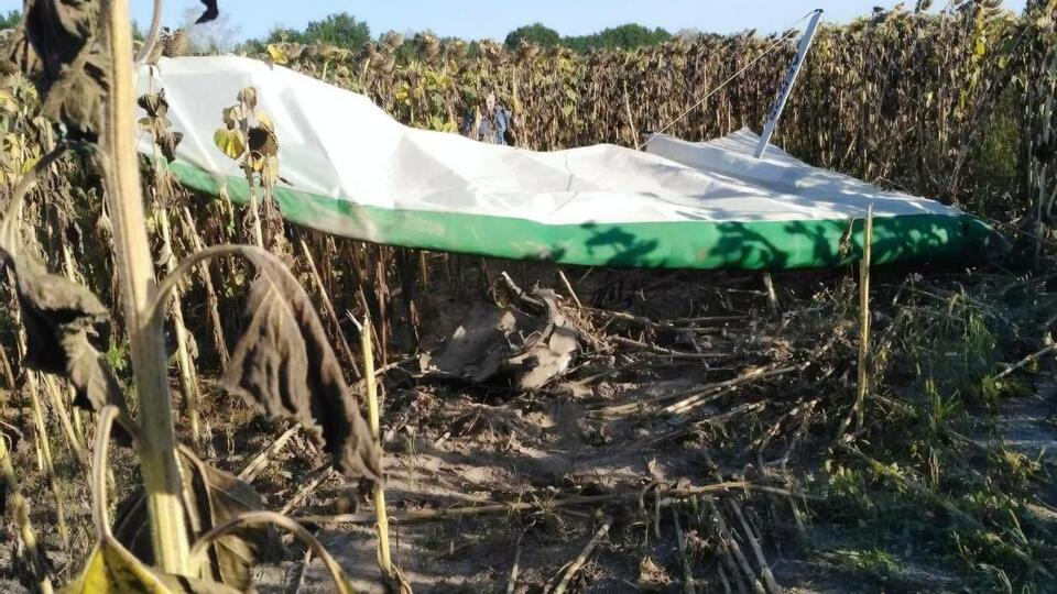 Дельтаплан упав на поле із соняшником
