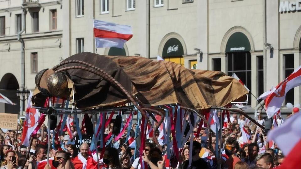 На акциях протеста в Беларуси Лукашенко часто изображают тараканом