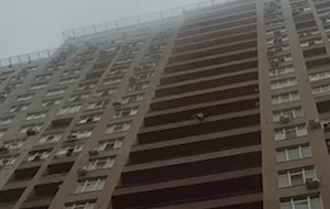 Женщина висела над землей, пока ее не удалось затянуть на балкон