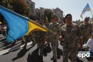 670 человек с числа добровольцев получили статус УБД (на фото – ветераны войны на Донбассе во время марша ветеранов 24 августа 2019 года)