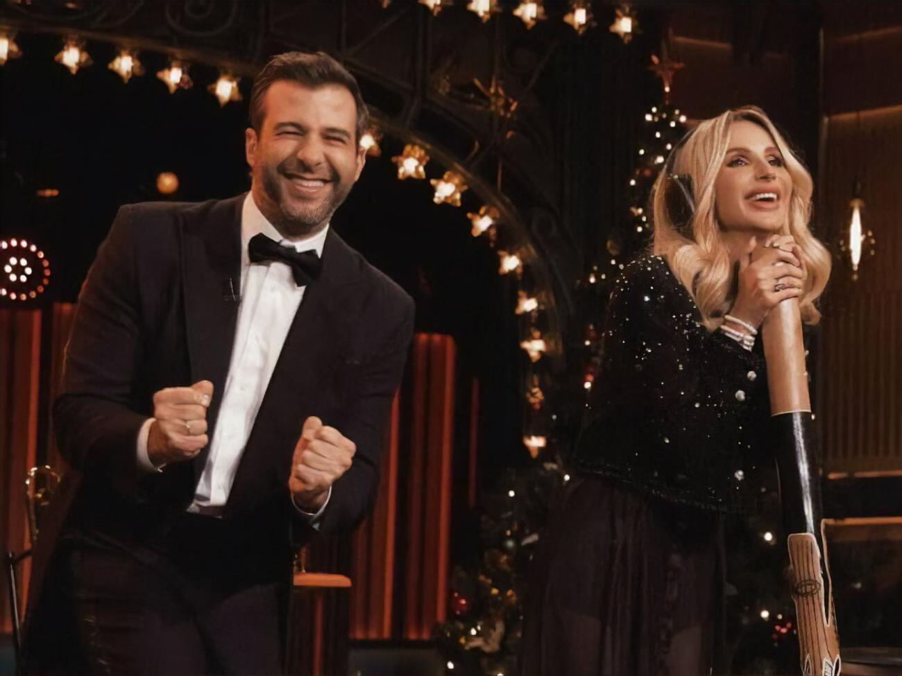 Иван Ургант и Светлана Лобода в эфире программы "Вечерний Ургант" на российском "Первом канале"