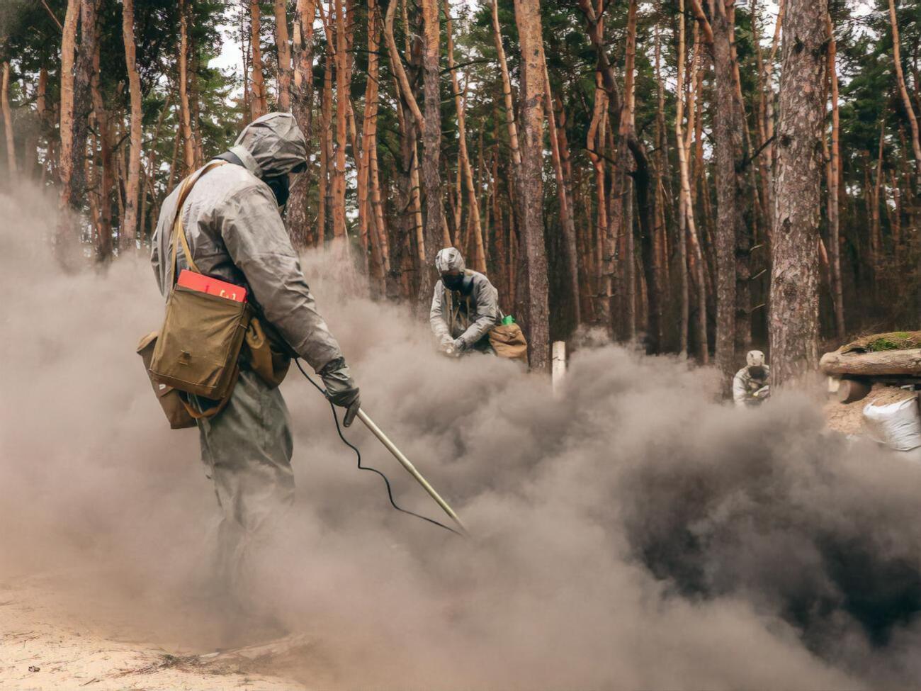 В дыму и противогазах. В Харькове гвардейцы учились проводить разведку во время техногенных катастроф. Фоторепортаж