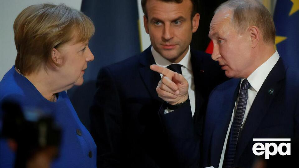 Разговор (слева направо) Меркель, Макрона и Путина анонсировали 29 марта