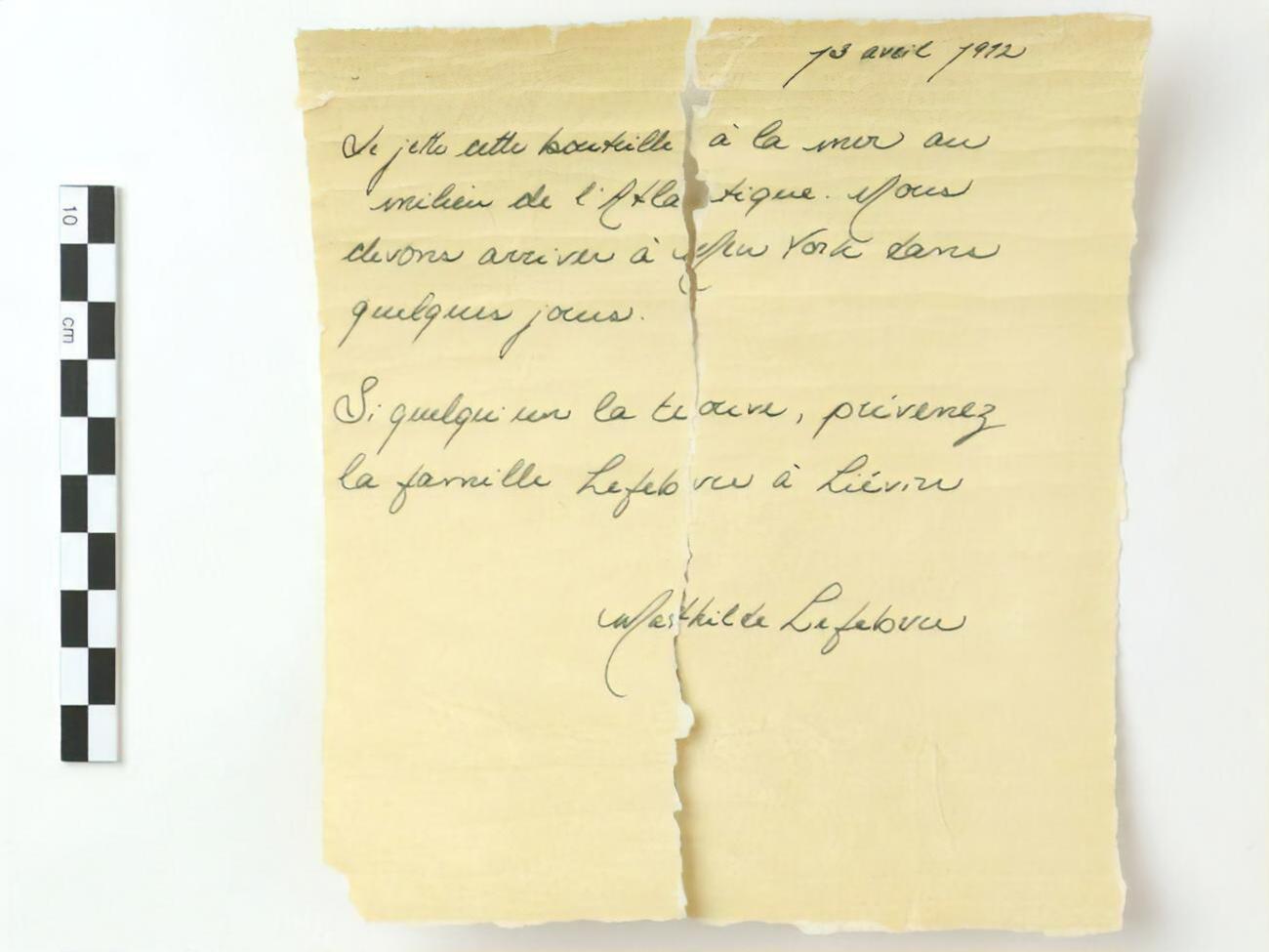 Автор письма от 13 апреля 1912 года &ndash; Матильда Лефевр из Франции