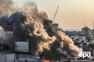 Авиаудар по башне Аль-Шурук в Газе. Это третья высотка, разрушенная израильскими военными: по их данным, в них размещались службы военной разведки ХАМАС