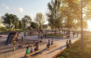 В проекте предусмотрено создание зеленых островков природы, рекреационной парковой зоны, открытой для всех жителей города, организация спортивных площадок, велодорожек и фонтанов, сообщили в "Мрія-Інвест"