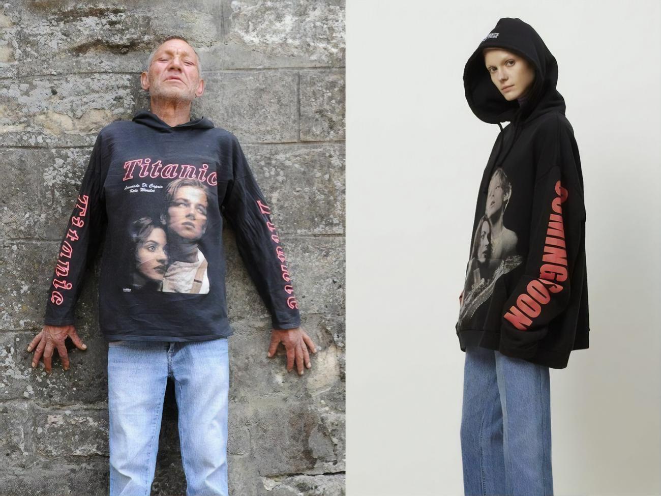 Слева на фото &ndash; герой проекта&nbsp;Slavik's Fashion, львовский бездомный Славик, на снимке справа &ndash; модель, которая демонстрирует одежду от&nbsp;Vetements