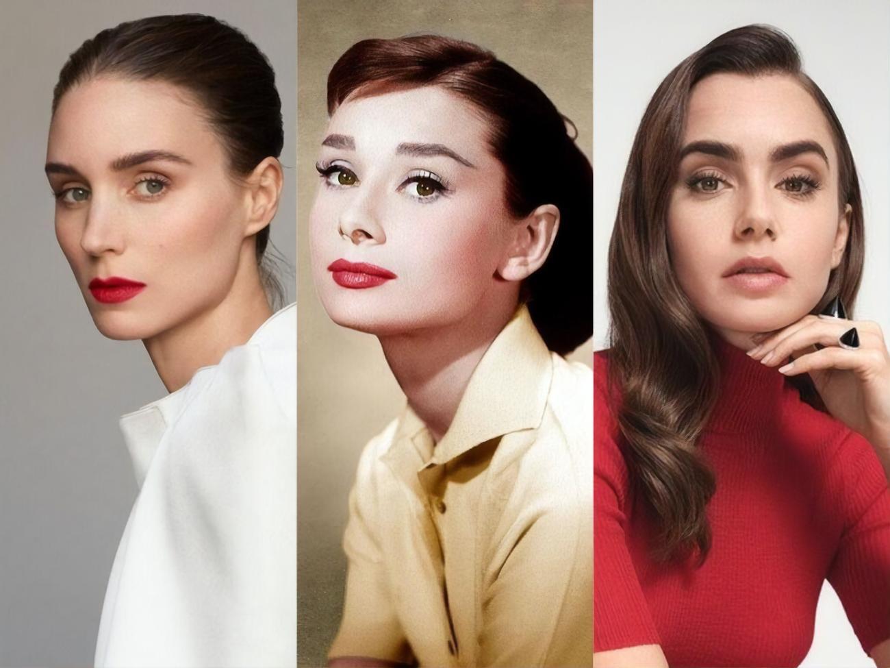 Роль Одри Хепберн (посередине) сыграет Руни Мара (справа). Пользователи сети хотят, чтобы эта роль досталась Лили Коллинз (слева)