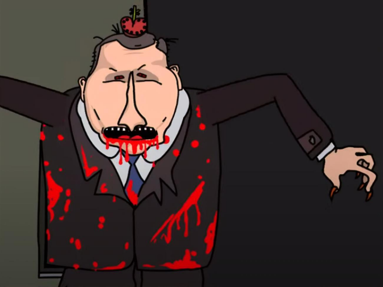 Путина в мультфильме представили с окровавленным ртом и короной на голове